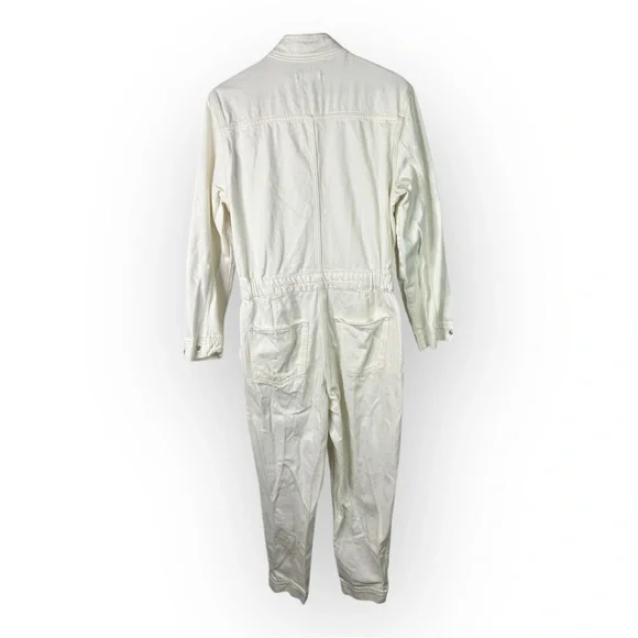 Mango size Large Long Sleeve Off White Utility Denim Jumpsuit Boilersuit - Picture 5 of 12